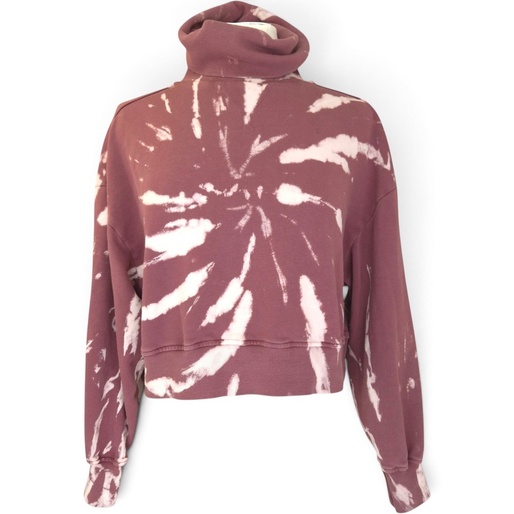 529 cotton Tie Dye Cropped Sweatshirt Women S Brown Funnel Neck Turtleneck small